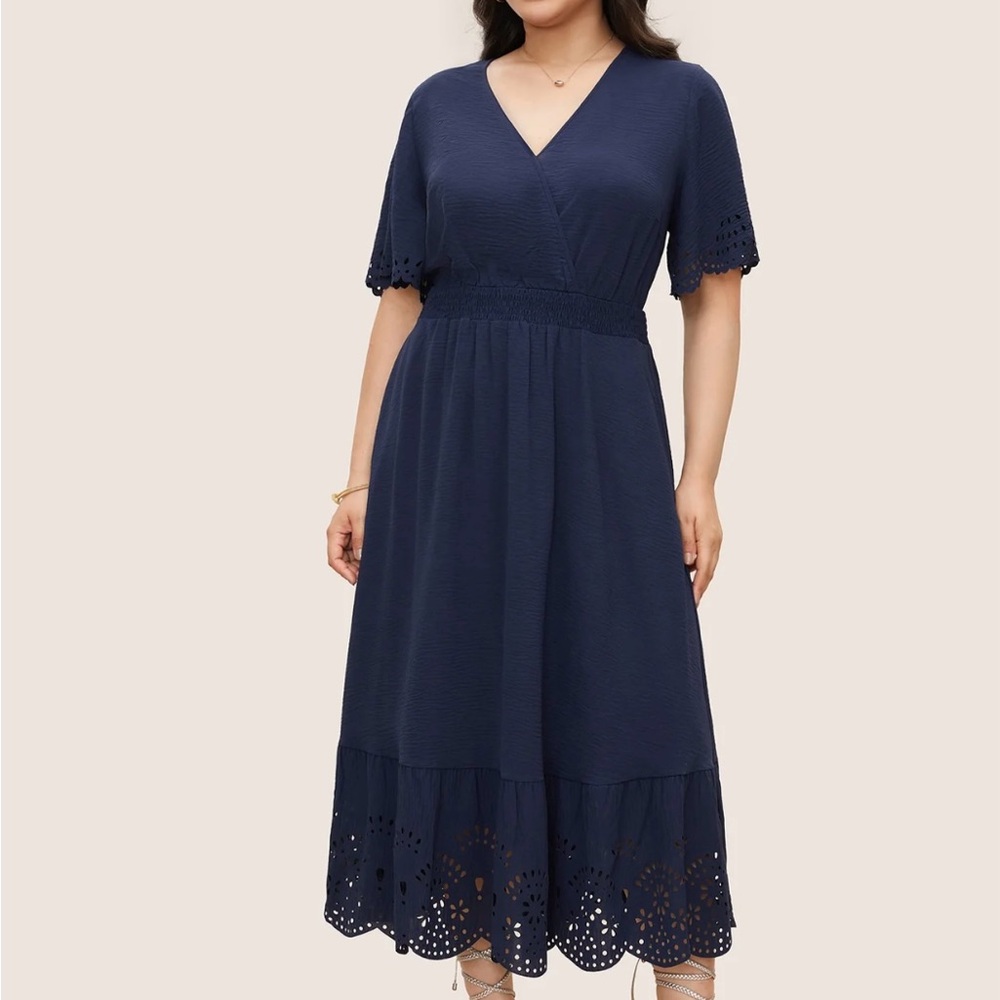 Navy Blue Eyelet Midi Dress